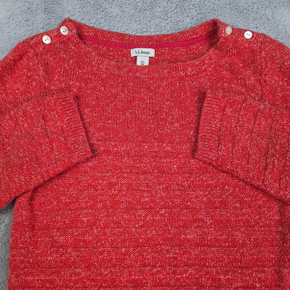 L.L. Bean Sweater Womens XS Boat Neck Button Shoulder 3/4 Sleeve Marl Knit Red